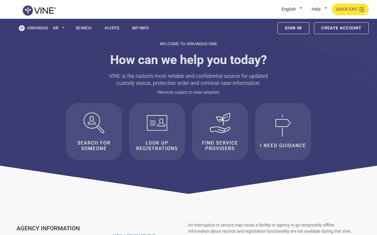 Arkansas VINELink custody and court notification portal